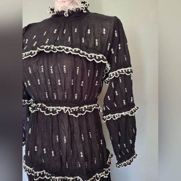 Isabel Etoile Morant Lyukio black cotton scalloped embroidered midi dress M-L